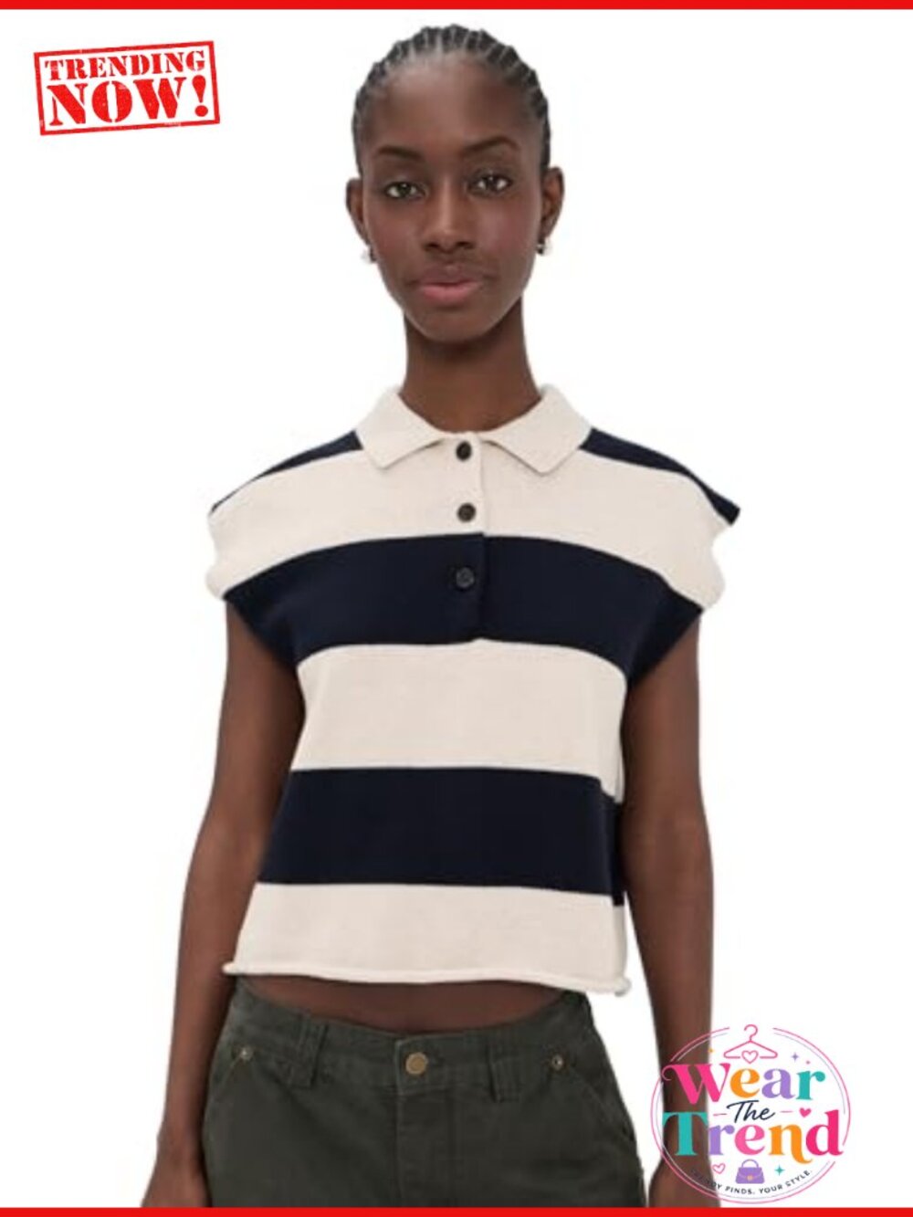 Cotton Cashmere Sweater Polo Cap Sleeve Collared Neck